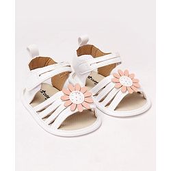 Cute Walk by Babyhug Velcro Closure Sandal Style Booties With Floral Applique - White