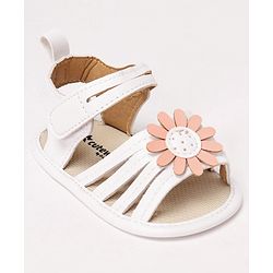 Cute Walk by Babyhug Velcro Closure Sandal Style Booties With Floral Applique - White