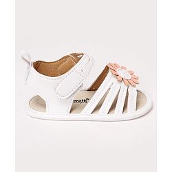 Cute Walk by Babyhug Velcro Closure Sandal Style Booties With Floral Applique - White