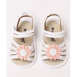 Cute Walk by Babyhug Velcro Closure Sandal Style Booties With Floral Applique - White