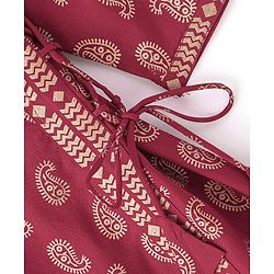 Babyhug Three Fourth Sleeveless Foil Printed Kurta Lehenga Set With Dupatta - Maroon