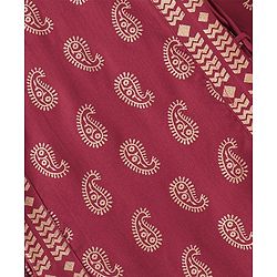 Babyhug Three Fourth Sleeveless Foil Printed Kurta Lehenga Set With Dupatta - Maroon