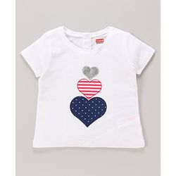 Babyhug 100% Cotton Knit Half Sleeves Top & Shorts Set with Bow Applique Heart & Stars Print - White & Navy