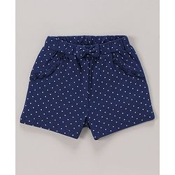 Babyhug 100% Cotton Knit Half Sleeves Top & Shorts Set with Bow Applique Heart & Stars Print - White & Navy