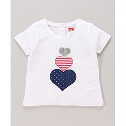 Babyhug 100% Cotton Knit Half Sleeves Top & Shorts Set with Bow Applique Heart & Stars Print - White & Navy