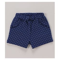 Babyhug 100% Cotton Knit Half Sleeves Top & Shorts Set with Bow Applique Heart & Stars Print - White & Navy
