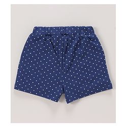 Babyhug 100% Cotton Knit Half Sleeves Top & Shorts Set with Bow Applique Heart & Stars Print - White & Navy