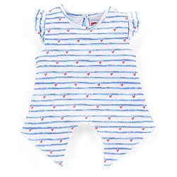 Babyhug 100% Cotton Knit Half Sleeves Striped Top and Legging Set Heart Print - Peach & White