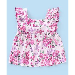 Babyhug 100% Cotton Sleeveless Top & Short Set Floral Print- Pink