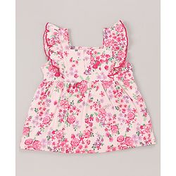 Babyhug 100% Cotton Sleeveless Top & Short Set Floral Print- Pink