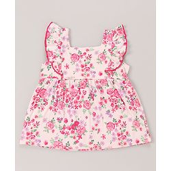 Babyhug 100% Cotton Sleeveless Top & Short Set Floral Print- Pink