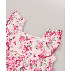 Babyhug 100% Cotton Sleeveless Top & Short Set Floral Print- Pink