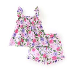 Babyhug 100% Cotton Knit Sleeveless Top & Shorts Set Floral Print - Pink