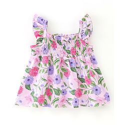 Babyhug 100% Cotton Knit Sleeveless Top & Shorts Set Floral Print - Pink