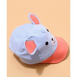 Babyhug Cotton Bear Print With Stripes & Ear Applique Baseball Cap Multicolour - Circumference 45 cm