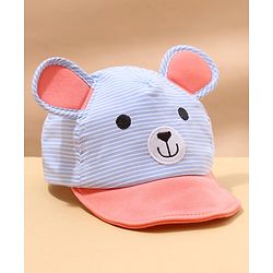 Babyhug Cotton Bear Print With Stripes & Ear Applique Baseball Cap Multicolour - Circumference 45 cm