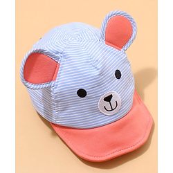 Babyhug Cotton Bear Print With Stripes & Ear Applique Baseball Cap Multicolour - Circumference 45 cm