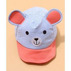 Babyhug Cotton Bear Print With Stripes & Ear Applique Baseball Cap Multicolour - Circumference 45 cm