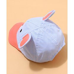 Babyhug Cotton Bear Print With Stripes & Ear Applique Baseball Cap Multicolour - Circumference 45 cm