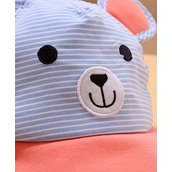Babyhug Cotton Bear Print With Stripes & Ear Applique Baseball Cap Multicolour - Circumference 45 cm