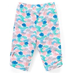 Babyhug 100% Cotton Sleeveless Solid Colour Top and Tropical Printed Leggings Set - Peach & Blue