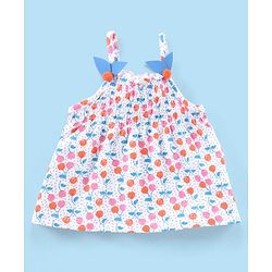 Babyhug 100% Cotton Sleeveless Top & Shorts Cherry Print - White & Orange