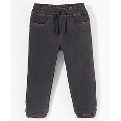 Babyhug Cotton Spandex Full Length Solid Denim Jeans - Charcoal