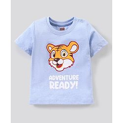 Babyhug Cotton Knit Half Sleeves Tiger Print T-Shirt - Blue Melange