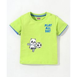 Babyhug Cotton Half Sleeves T-Shirt Panda & Text Print- Green