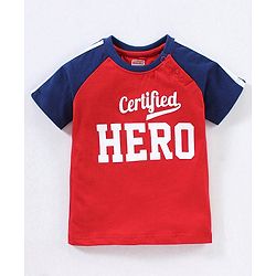 Babyhug Cotton Raglan Half Sleeves T-Shirt Text Print- Red & Blue