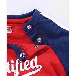 Babyhug Cotton Raglan Half Sleeves T-Shirt Text Print- Red & Blue