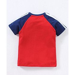 Babyhug Cotton Raglan Half Sleeves T-Shirt Text Print- Red & Blue