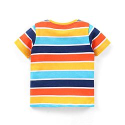 Babyhug Cotton Knit Half Sleeves Striped T-Shirt Number Print - Blue & Yellow