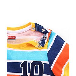 Babyhug Cotton Knit Half Sleeves Striped T-Shirt Number Print - Blue & Yellow