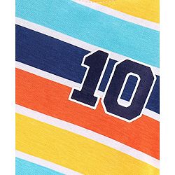 Babyhug Cotton Knit Half Sleeves Striped T-Shirt Number Print - Blue & Yellow