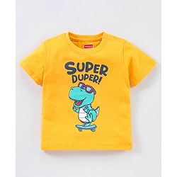 Babyhug Cotton Half Sleeves T-Shirt Super Duper Dino Print - Yellow
