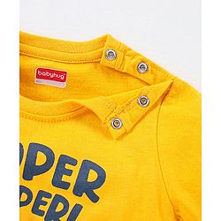 Babyhug Cotton Half Sleeves T-Shirt Super Duper Dino Print - Yellow