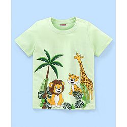 Babyhug Cotton Half Sleeves T-Shirt Wild Animals Print - Lime