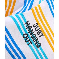 Babyhug Cotton Knit Half Sleeves Striped T-Shirt with Giraffe Print - White