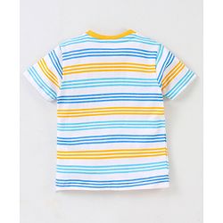 Babyhug Cotton Knit Half Sleeves Striped T-Shirt with Giraffe Print - White