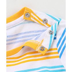 Babyhug Cotton Knit Half Sleeves Striped T-Shirt with Giraffe Print - White