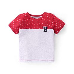 Babyhug 100% Cotton Knit Half Sleeves T-Shirt with Star Print - White & Red