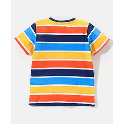 Babyhug Cotton Half Sleeves T-Shirt Text & Stripes Print- Yellow & Blue