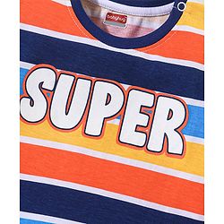 Babyhug Cotton Half Sleeves T-Shirt Text & Stripes Print- Yellow & Blue