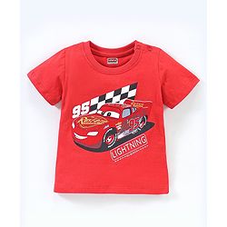 Babyhug Cotton Half Sleeves T-Shirt Lightning Mcqueen Print - Red