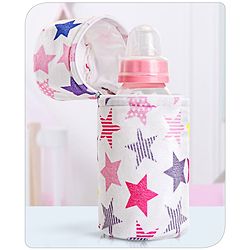 Babyhug Feeding Bottle Cover with Zip Star Print Pink - 330 ml