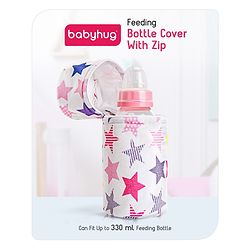 Babyhug Feeding Bottle Cover with Zip Star Print Pink - Fits Upto 280 ml Bottle