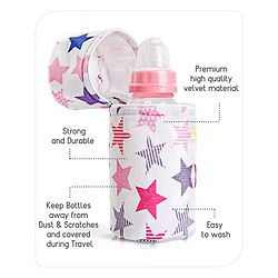 Babyhug Feeding Bottle Cover with Zip Star Print Pink - Fits Upto 280 ml Bottle