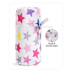 Babyhug Feeding Bottle Cover with Zip Star Print Pink - 330 ml