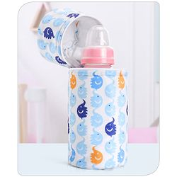 Babyhug Feeding Bottle Cover with Zip Elephant  Print Blue - Fits Upto 330 ml